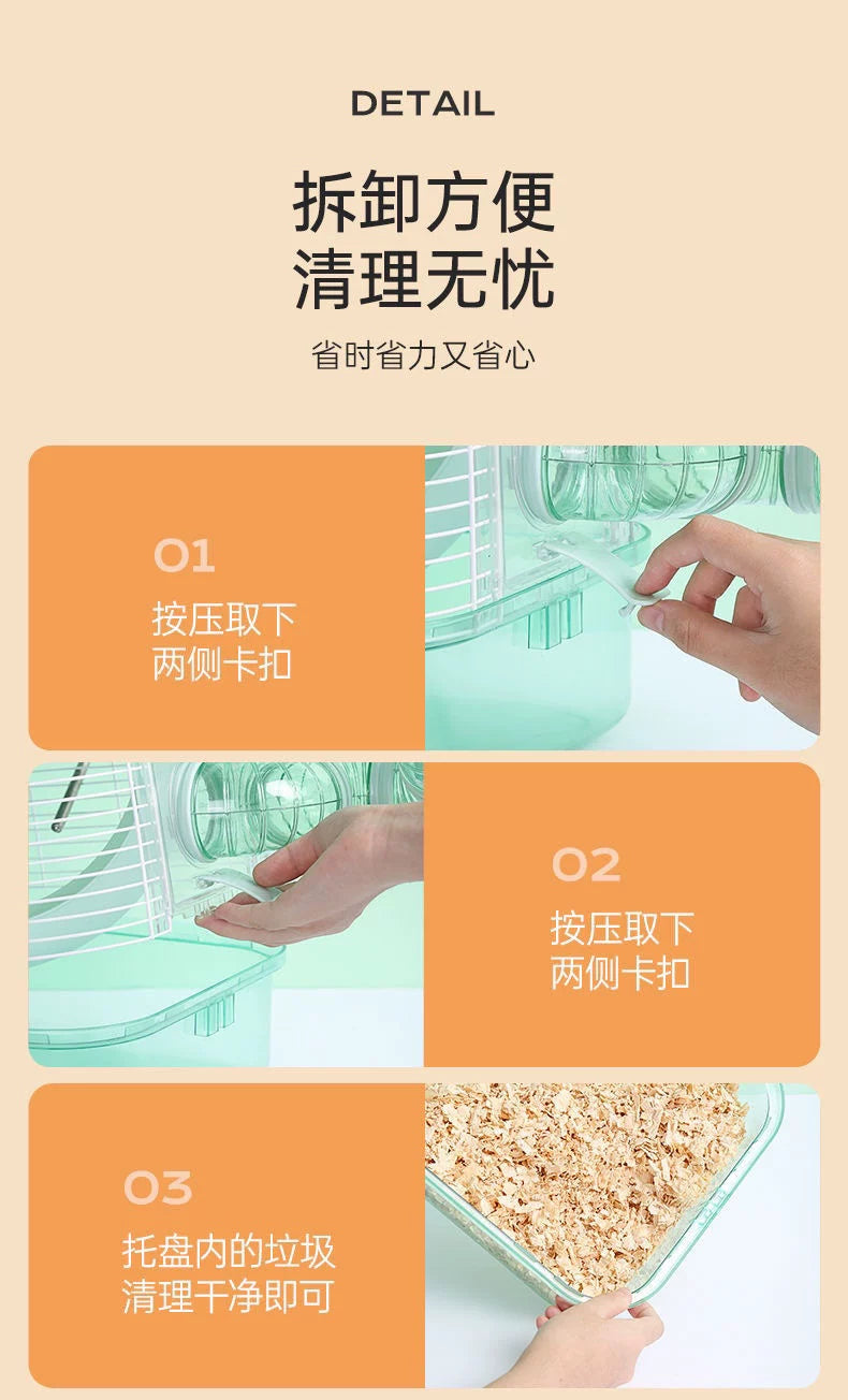 Hamster Cage Luxury Transparent Acrylic Panoramic 3layer Golden Thread Bear Breathable Waterproof Special Cage Accessories