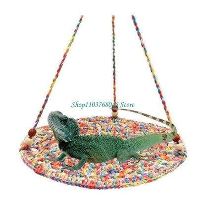 R53F Handwoven Hammock for Bearded Dragons Geckos Lizards Snake Birds Habitat Climbing Bed with Beads