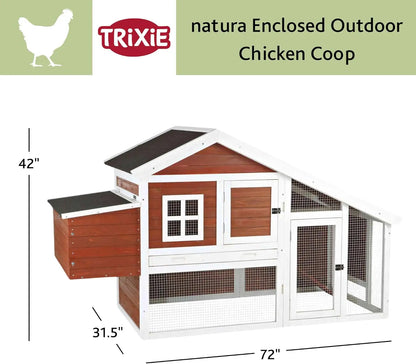 natura chicken coop with outdoor run – outdoor hen house with two nesting boxes – easy to clean chicken pen, pull-out plastic t