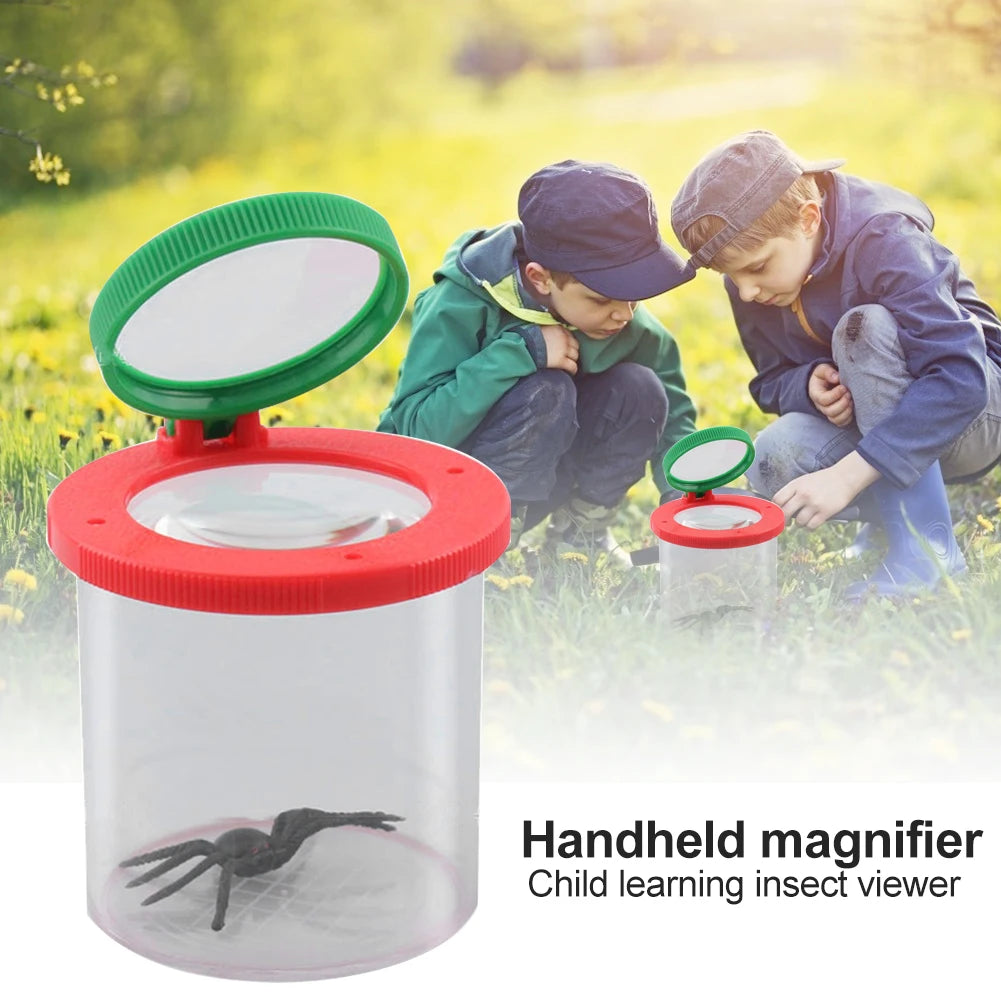 Portable Children Crawlers Animal Spider Insect Box 3X 6X Magnifying Glass Insect Cage Bug Jar for Science Nature Exploration