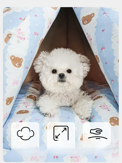 Cute Cat Bed Enclosed All-Season Pet Bed for Cats Small Dogs Nest Soft Skin-Friendly Fabric Comfortable Puppy House