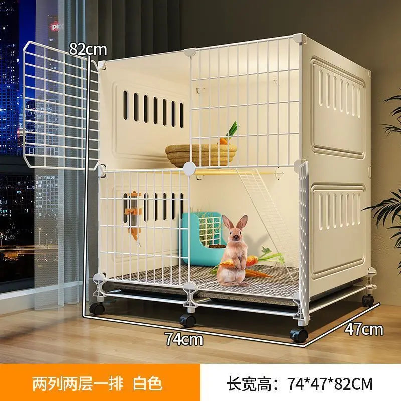 JC Rabbit Cage Household Extra Large Double Layer Indoor Automatic Manure Cleaning Dutch Pig Cage Two-Story Platform Villa