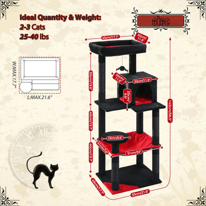 Gothic Cat Tree for Indoor Cats, Tall Cat Tower with Super Large Hammock, Sisal Covered Scratching Post Cozy Condo Top Perch