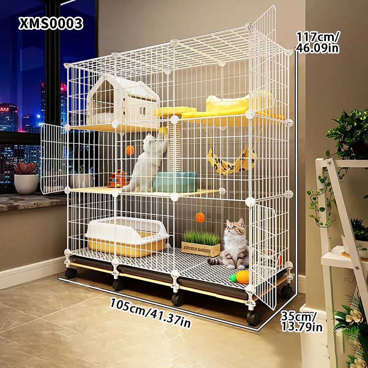 Cat Cage for Home Use, Indoor Double-Layer Villa Cat House, Free Space, Does Not Occupy an Area, Integrated Iron Art Cat Cage