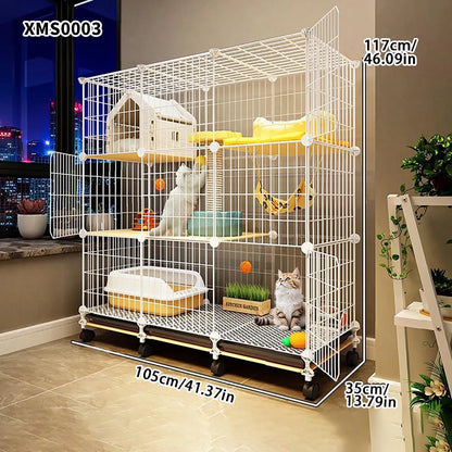 Cat Cage for Home Use, Indoor Double-Layer Villa Cat House, Free Space, Does Not Occupy an Area, Integrated Iron Art Cat Cage