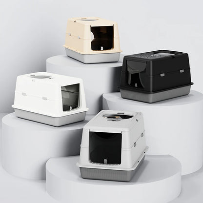 Fully Enclosed Large Flip-Top Cat Litter Box High-Sided Covered Design, Splash-Proof and Litter-Tracking Preventive Cat Toilet