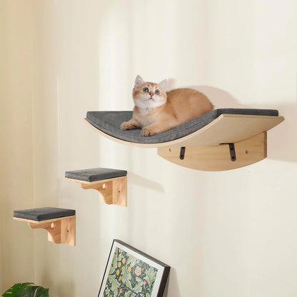 Wooden Cat Tree Tower Wall Mounted Cat Climbing Shelves Hammock Stairs House Cats Walk Playground Pet Furniture Accessories
