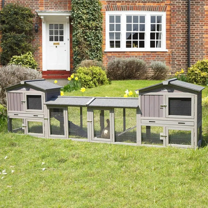 Indoor/Outdoor Rabbit Cage with Double Set Deep Leakproof Plastic Base - Grey
