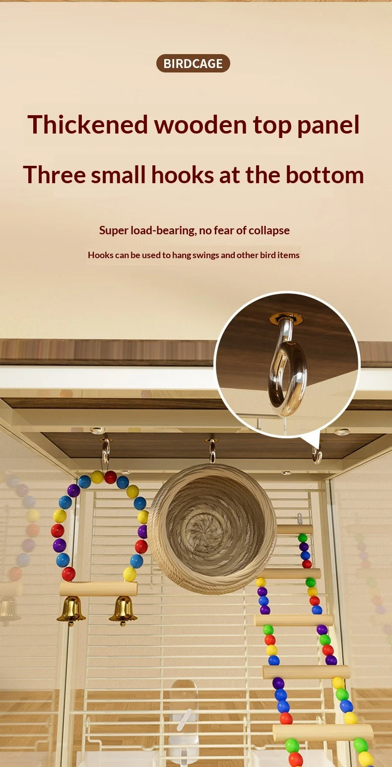 Large Parrot Cockatiel Bird Cage Nests Breeding Villa High Visibility Panels Horizontal Bar Anti Spill Tray Easy Clean Parrot