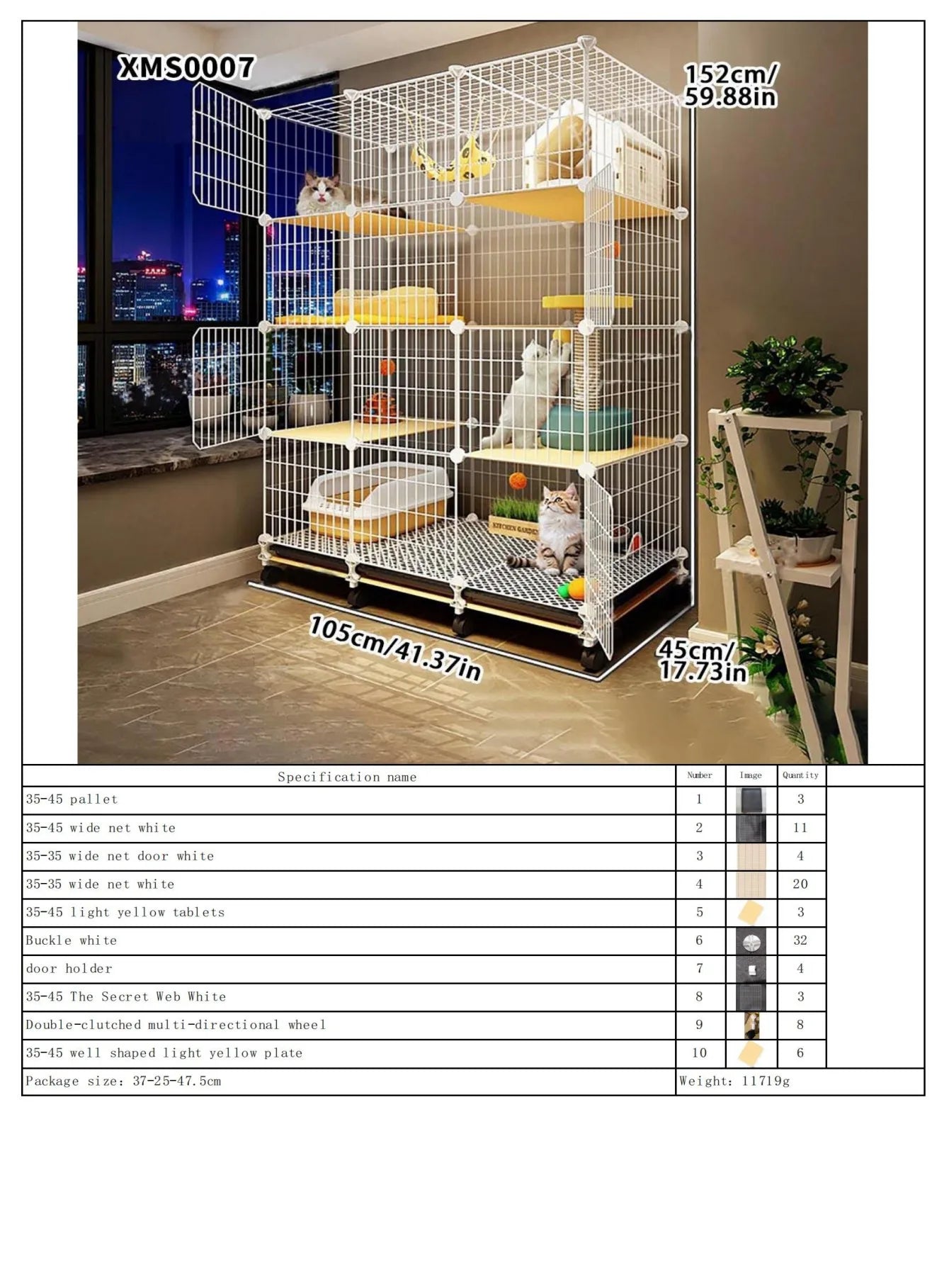 Cat Cage for Home Use, Indoor Double-Layer Villa Cat House, Free Space, Does Not Occupy an Area, Integrated Iron Art Cat Cage