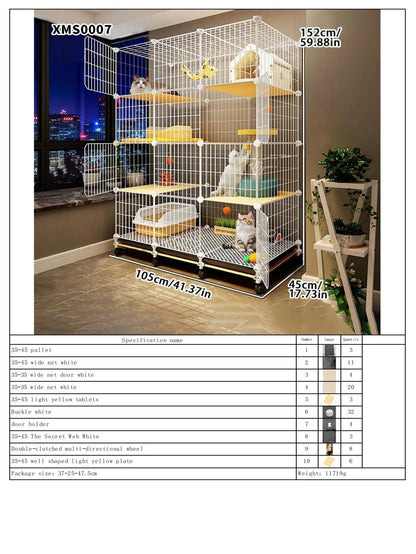 Cat Cage for Home Use, Indoor Double-Layer Villa Cat House, Free Space, Does Not Occupy an Area, Integrated Iron Art Cat Cage