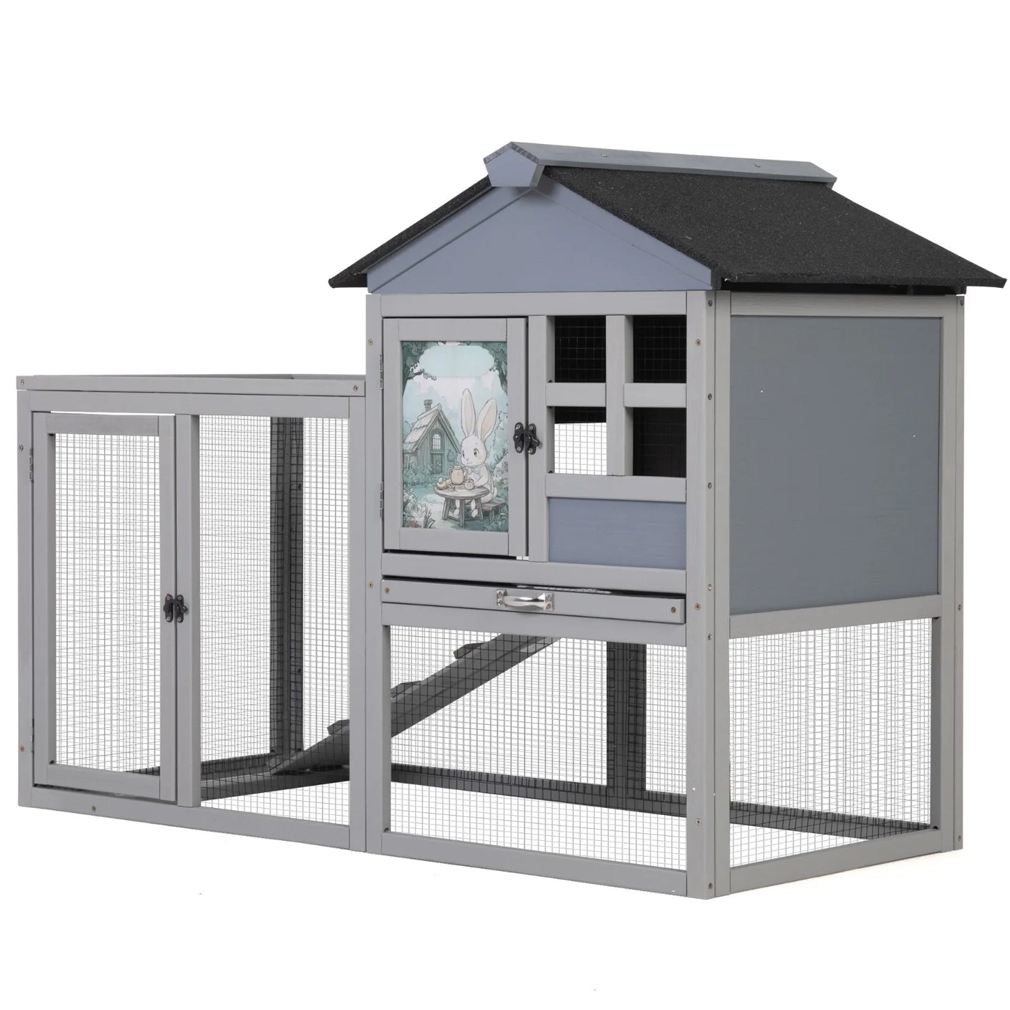 48'' 2-Tier Wood Rabbit Hutch Small Animal House with Removable Tray Outdoor