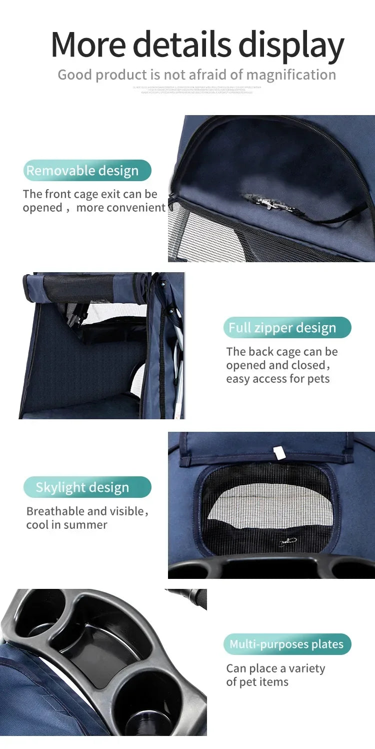 Pet Stroller Lightweight Folding Universal Wheel Cat Dog Travel Breathable Pet Stroller Outdoor Stroller for Small Medium Pets