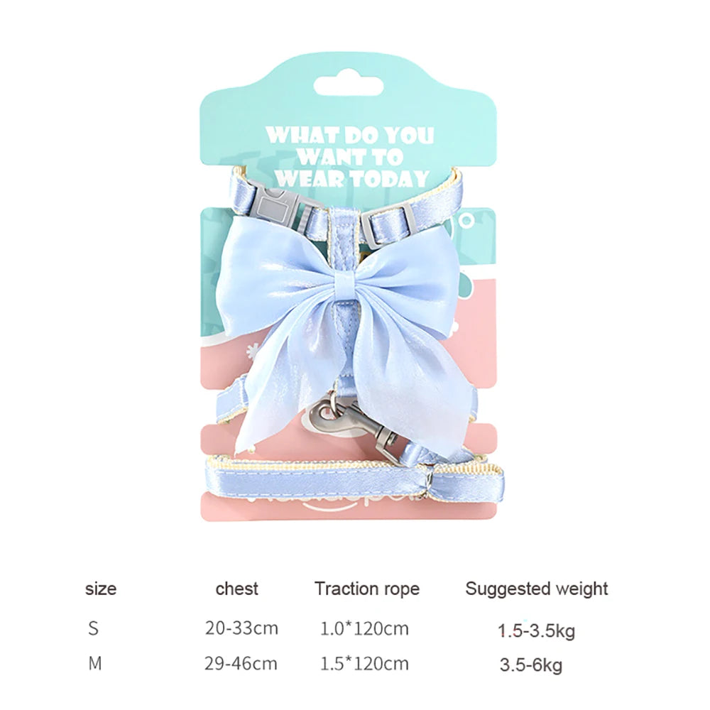 Cat Harness and Leash Set with Big Bow, Escape Proof Reflective Kitten Lead, Adjustable H-Type Vest for Walking, Cute Shiny