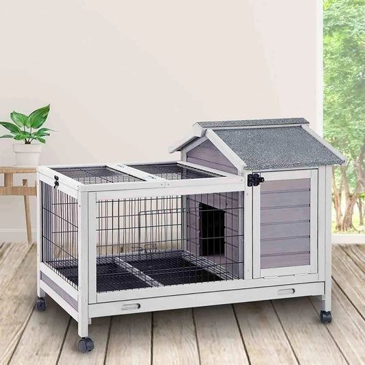 Deluxe Large Wooden Bunny Rabbit Breeding Hutches Chicken Coop W/Outdoor Run Animal Cage
