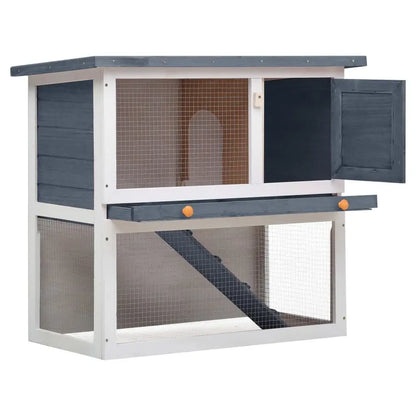 Gray Wood Outdoor Rabbit Hutch with 1 Door Small Animal Supplies