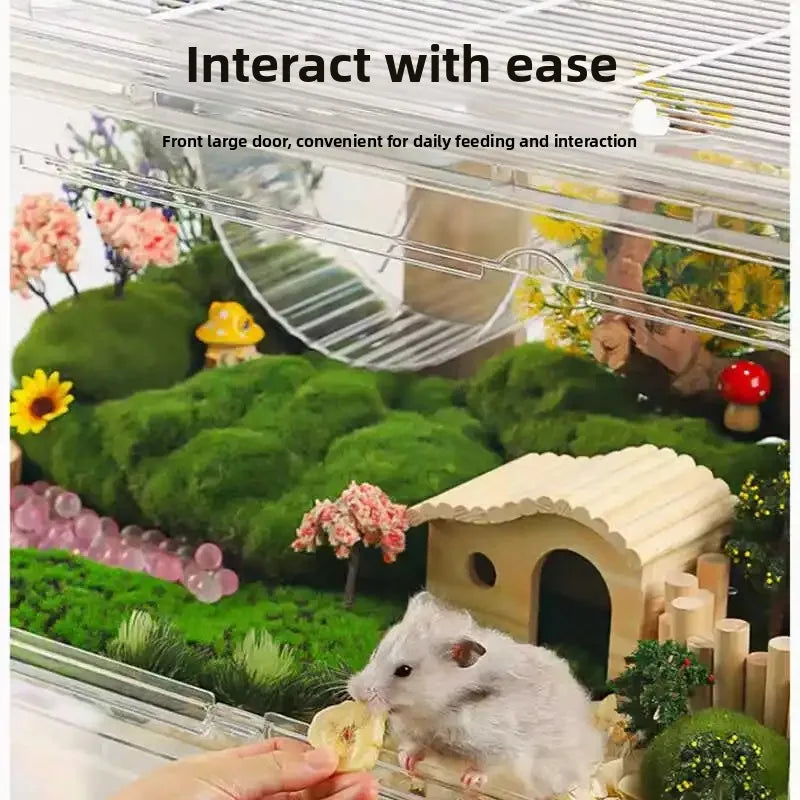 ‌Hamster Cage - Extra Large Acrylic Habitat for Syrian Hamsters, Foldable Transparent Cage with 3 Levels, Spacious Pet Home