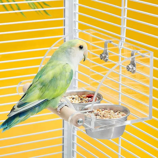 Acrylic Cage Mounted Bird Feeder Anti Splashing Large Capacity Bird Food Dispenser Hangable Detachable Parrots Food Container