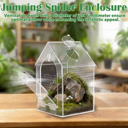 Clear Jumping Spider Enclosure Acrylic Tarantula Terrarium with Feeding Port and Ventilation Holes Small Reptile Feeding Box