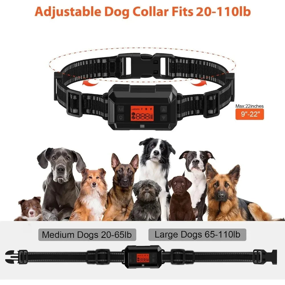 Electric Wireless GPS Dog Fence, Safe Dog Containment System GPS Boundary, Radius up to 999 Yards, Waterproof Training Collar