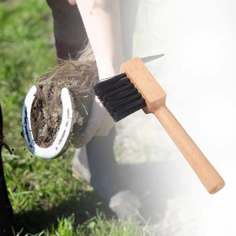 Wooden Handle Horses Hoof Pick Grooming Brush Farming Tools Hoof Cleaning Brush Trimming Stainless Steel Horses Grooming Pick