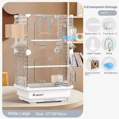 Large Acrylic Splash-proof Breathable Birdcage Fully Transparent Ornamental Bird Cage Parrot Cage Budgie Cockatiel Luxury Villa