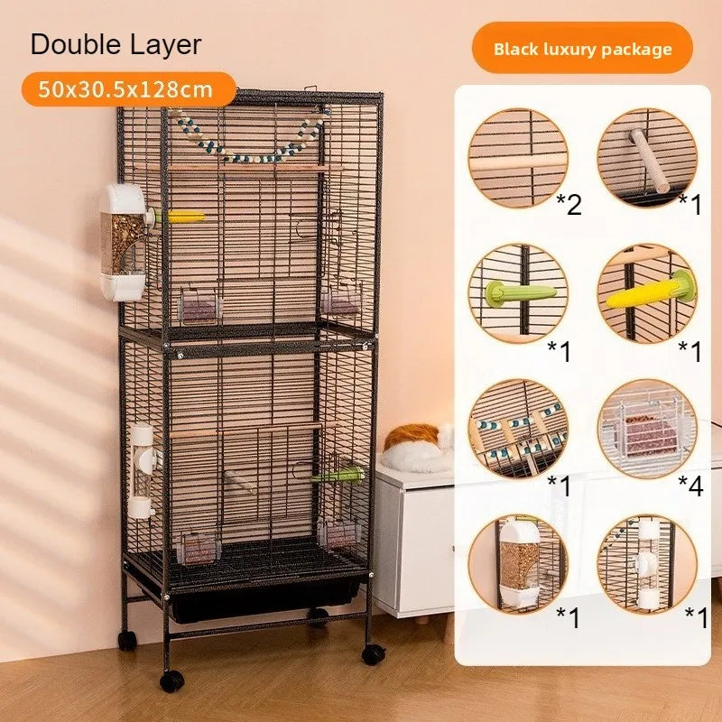 Luxury Bird Cage Large Parrot Birds Cages Accessories Drawer Wheels Birds Houses Lock Parrots Pigeon Feeder Birdcage Supplies