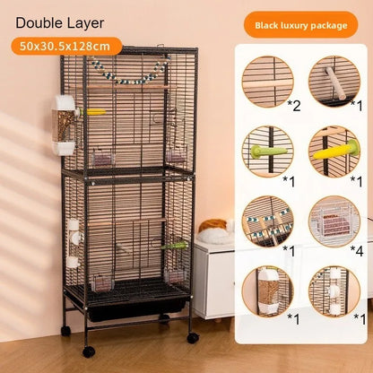 Luxury Bird Cage Large Parrot Birds Cages Accessories Drawer Wheels Birds Houses Lock Parrots Pigeon Feeder Birdcage Supplies