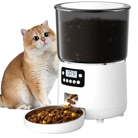 Automatic Cat Feeders, 4L Timed Cat Dry Food Dispenser, Dual Power Supply, Programmable Portion Control, Auto Pet Feeder