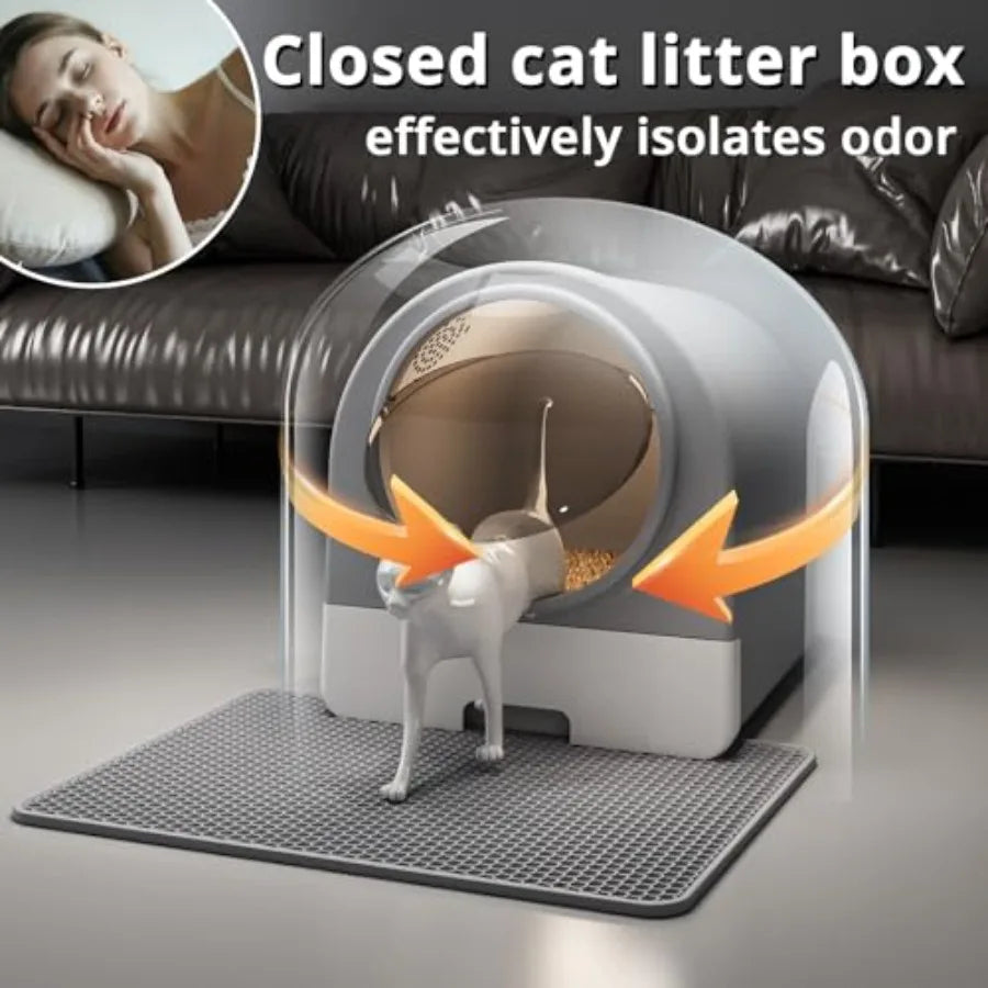 Dome Litter Box Drawer Type Large XL Cat Toilet Covered Hidden Dog Proof with Scoop Mat for Odor Control and Less Trackin Gray