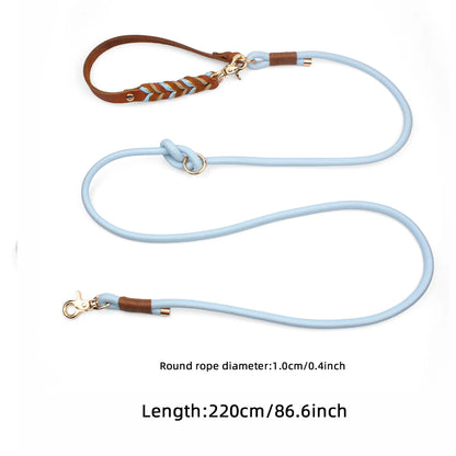 Genuine Leather Dog Leashes Multifunctional Hand-woven Crossbody And Waist Traction Rope Long And Short Nylon Round Lead Rope