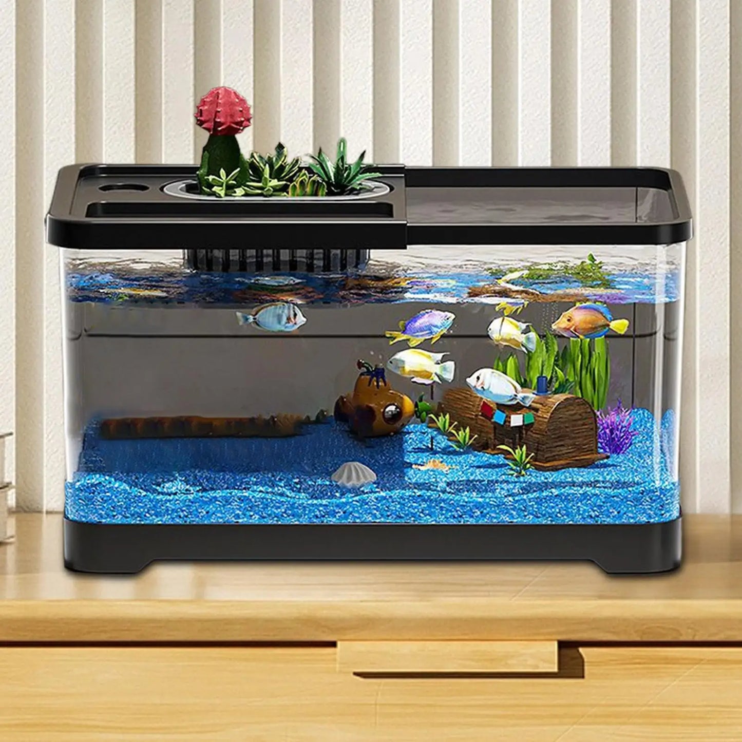 Small Fish Tank Kit LED Fish Tank Kit With Filtration System Underwater Landscape Decoration Compact Glass Aquarium Set For Den