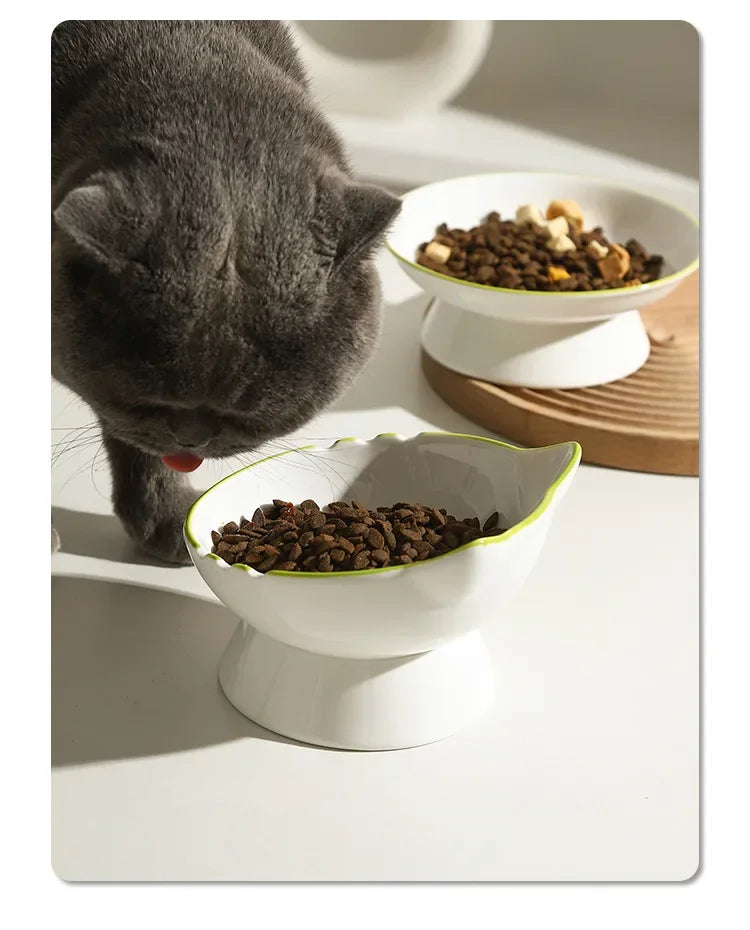 Cat Bowl Ceramic Cat Food Bowl Dog Bowl Food Bowl Rice Bowl Large-diameter Water Bowl Slanted Mouth Bowl Anti Knock Pet Supplies