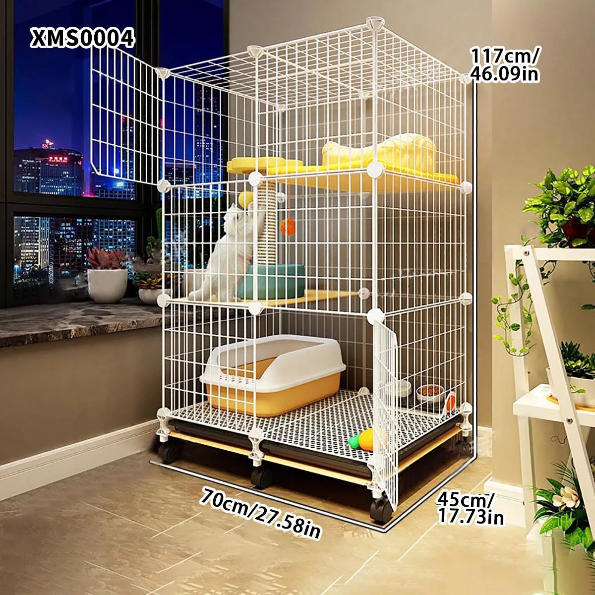 Cat Cage for Home Use, Indoor Double-Layer Villa Cat House, Free Space, Does Not Occupy an Area, Integrated Iron Art Cat Cage