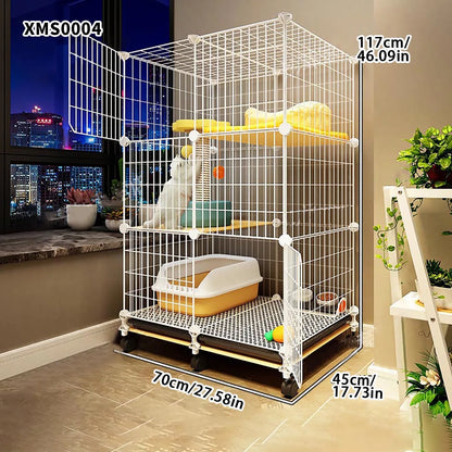 Cat Cage for Home Use, Indoor Double-Layer Villa Cat House, Free Space, Does Not Occupy an Area, Integrated Iron Art Cat Cage