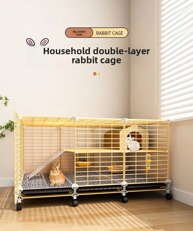 Large Two-Story Rabbit Cage Metal Wire Pet Hutch with Removable Tray Home Bunny House for Indoor Spacious Habitat for Rabbit