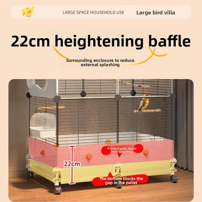 Large Bird Cage for Parrots Spacious Aviary with Standing Pole Luxury Cockatiel & Budgie Habitat Anti-Scatter Design Bird Villa