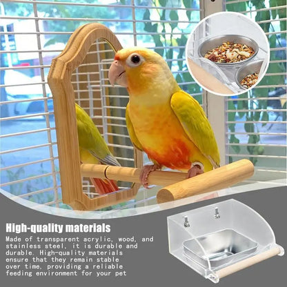 Acrylic Cage Mounted Bird Feeder Anti Splashing Large Capacity Bird Food Dispenser Hangable Detachable Parrots Food Container