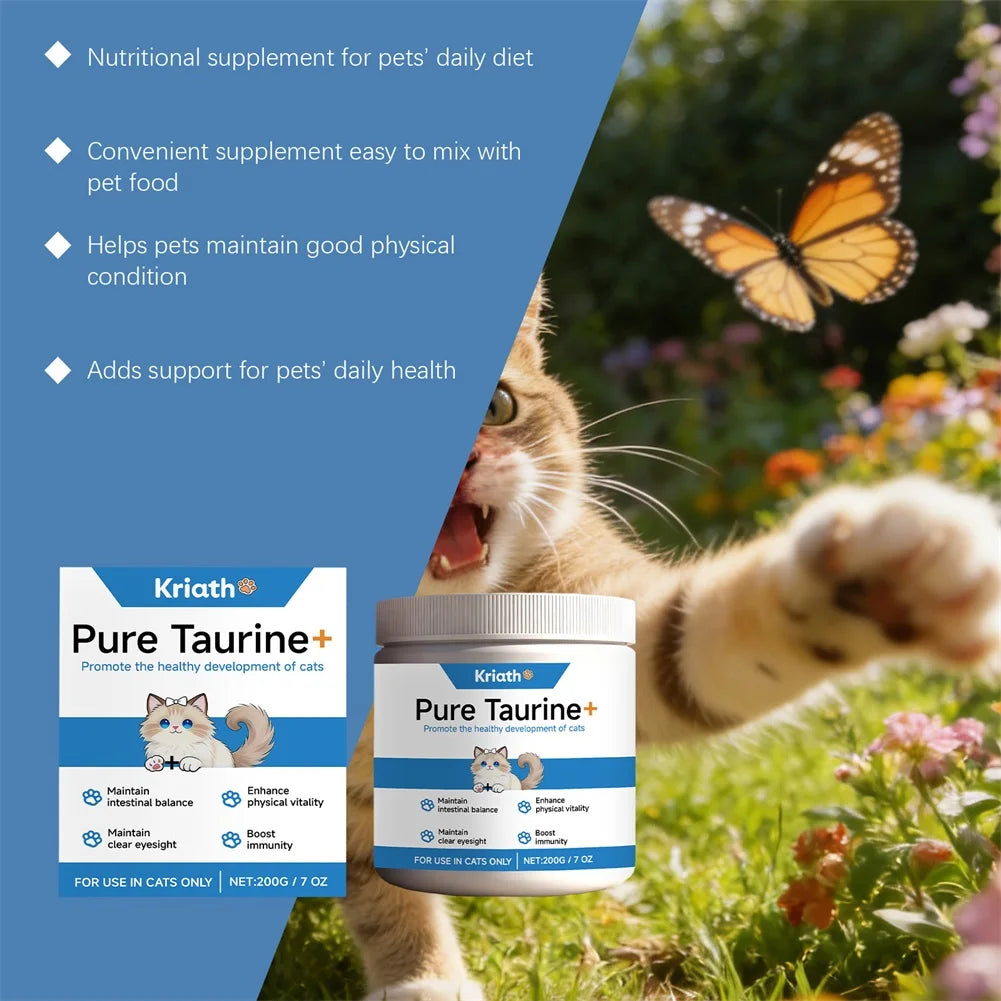 Taurine Powder For Cats Kittys Heart-Vision Daily Well-Ness Gentle On Sensitive Stomachs Cat Nutrient Supplement For Cat Food