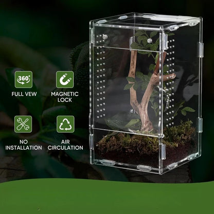 Acrylic Spider Habitat Container Portable Small Animals Insect Frog Climbing Pet Container Feeding Box Small Animals Cages