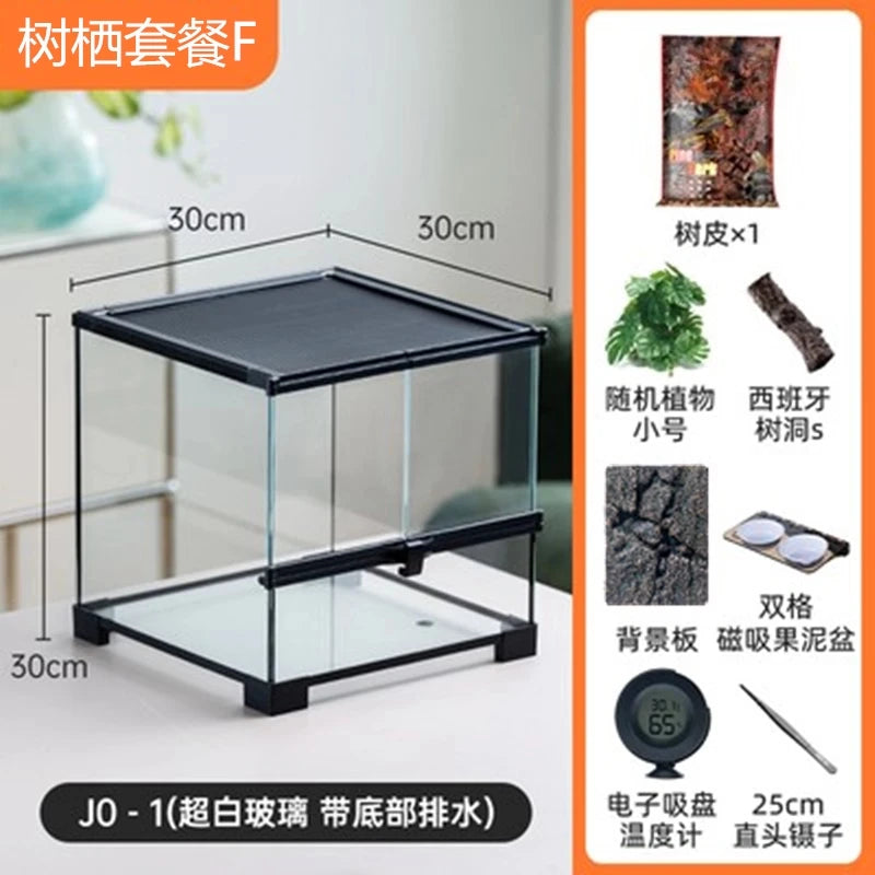 Ecological landscape reptile terrarium with natural decoration,suitable for chameleon,horned frog,and lizard,full habitat set