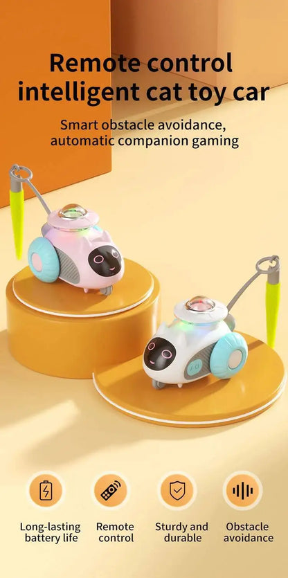 Cat Toys Car for Indoor Remote Control Smart Automatic Car with Tail Rechargeable LED Auto Moving Exercise Interactive Cat Toys