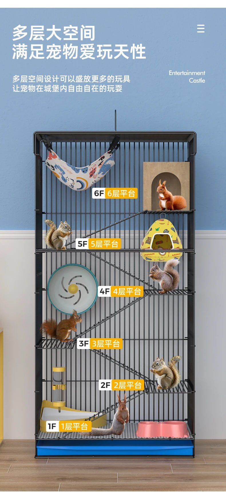 ‌Jumbo Hedgehog Sugar Glider Cage - Reinforced Escape-Proof Habitat, Chew-Resistant Large Base for Rats Hamsters