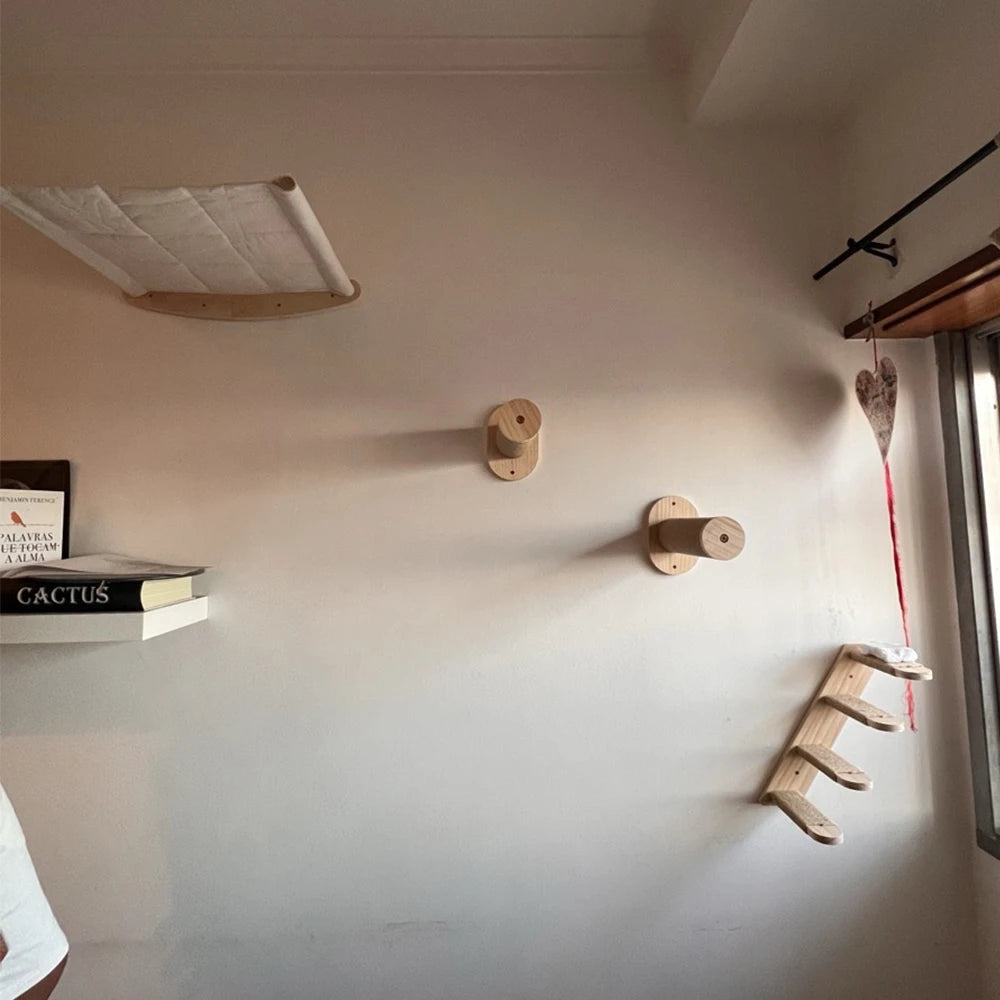 Wall Mounted Cat Tree with Sisal Scratching Post, Climbing Ladder, Jumping Platform and Hammock, creating a fun place for cats!
