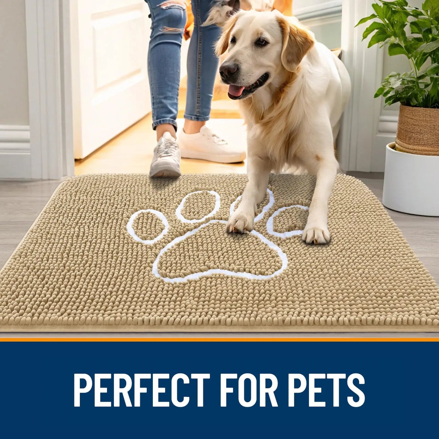 Kitinjoy Ultra Absorbent Chenille Mud Doormat With Paw Print Design Non-Slip Quick-Dry Washable Mats Door Mat for Muddy Dog Paws
