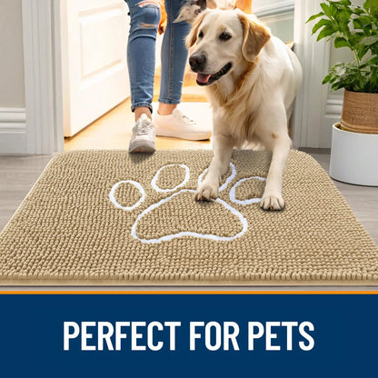 Kitinjoy Ultra Absorbent Chenille Mud Doormat With Paw Print Design Non-Slip Quick-Dry Washable Mats Door Mat for Muddy Dog Paws