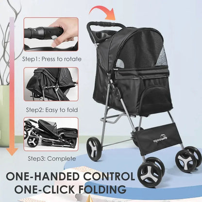 Pet Stroller Lightweight Folding Universal Wheel Cat Dog Travel Breathable Pet Stroller Outdoor Stroller for Small Medium Pets