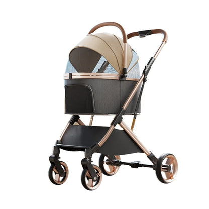 3 in 1 Detachable Pet Stroller for Dog Cat Foldable Travel Carrier up to 50lbs with Portable Carry Bag Storage Basket