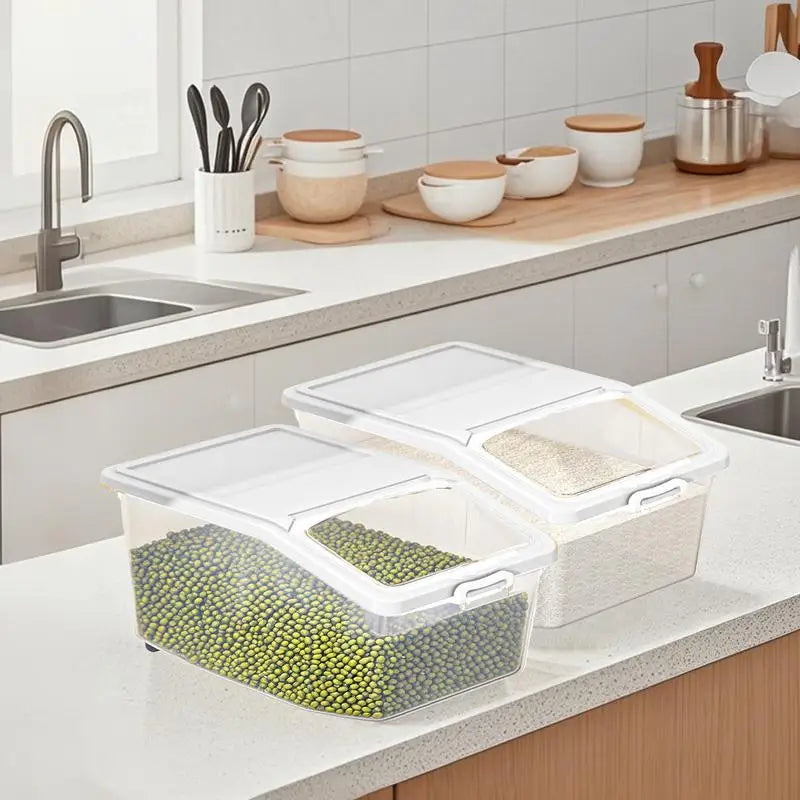 2pcs Kitchen Rice Storage Box Insect Proof and Moisture Proof Dispenser Flour Cereal Bucket Kitchen Organizer Food Container