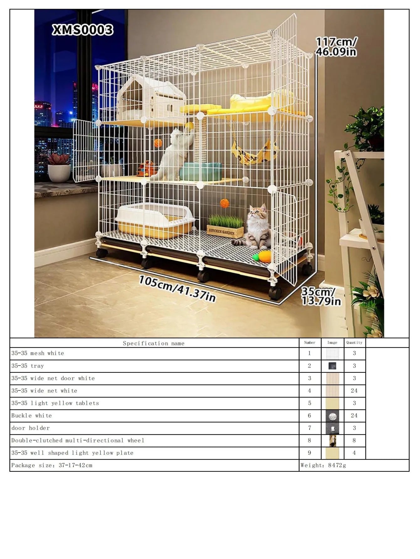 Cat Cage for Home Use, Indoor Double-Layer Villa Cat House, Free Space, Does Not Occupy an Area, Integrated Iron Art Cat Cage